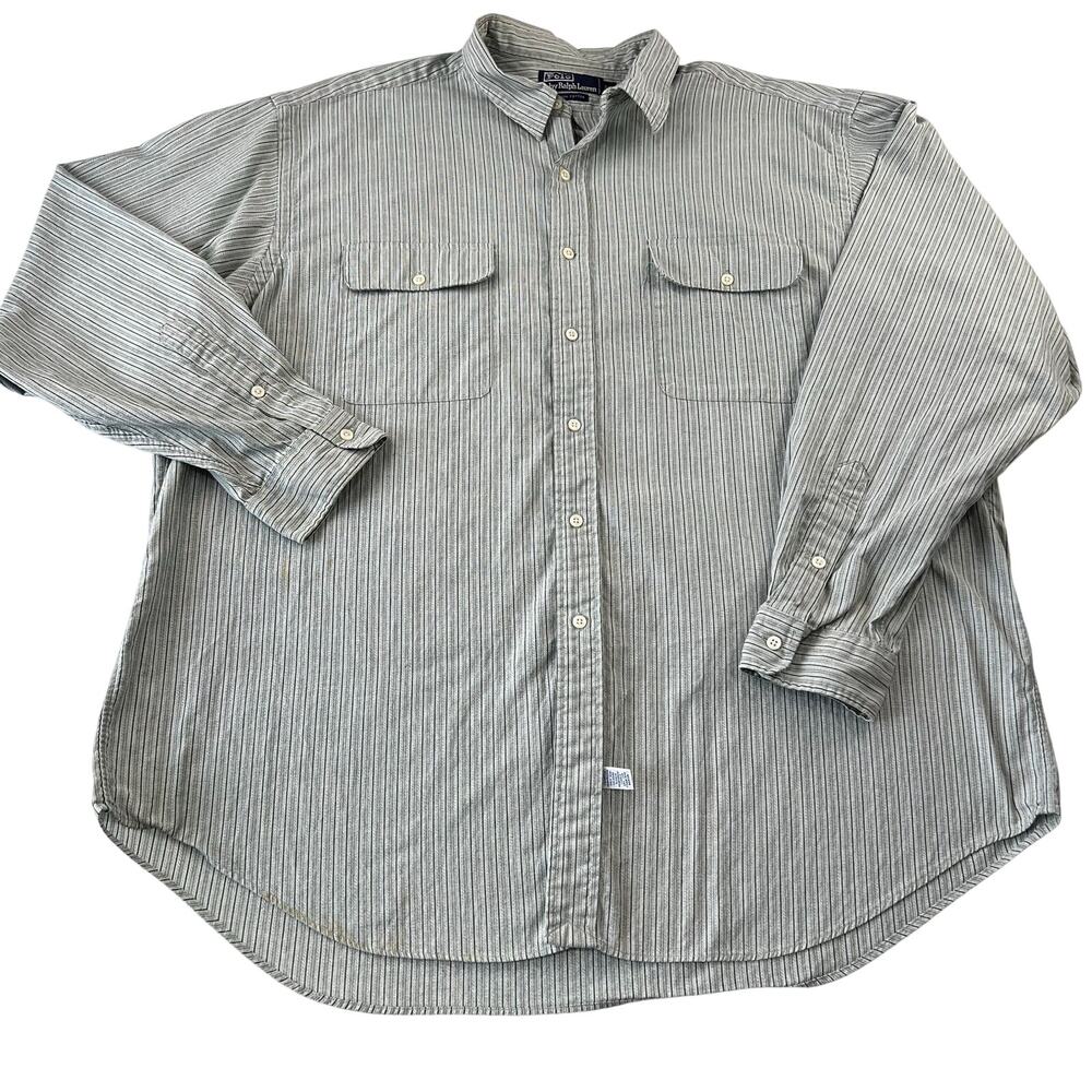 Polo Ralph Lauren Vintage Green striped Button Down shirt Men’s size XXL
